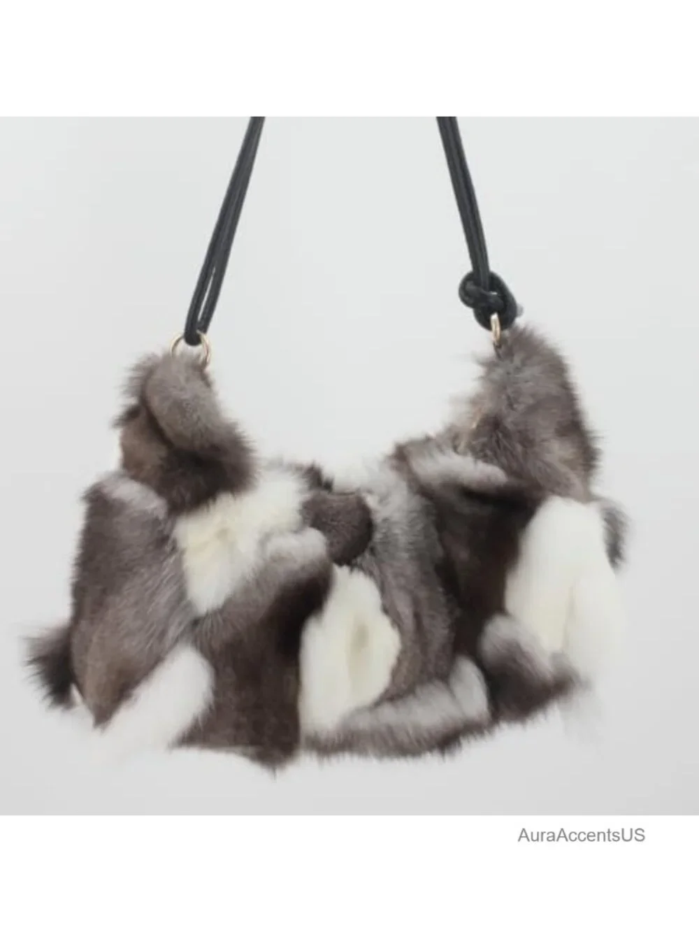 Genuine Fox Fur Hobo Bag Leather Strap Handcrafted Luxury Handbag